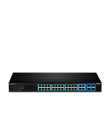 Switch Administrable TRENDnet de 24 puertos PoE+ 4 gigabit y 4 SFP | TPE-5028WS