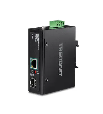 Convertidor industrial de fibra optica TRENDnet SFP a ethernet PoE+ | TI-PF11SFP