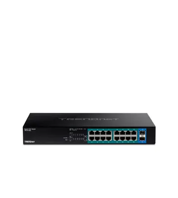 Switch de red TRENDnet de 16 puertos PoE+ Gigabit y 2 SFP | TPE-TG182