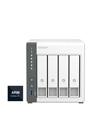Servidor NAS QNAP de 4 Bahías tipo torre, 4-core 2.0GHz, 4GB RAM | TS-433