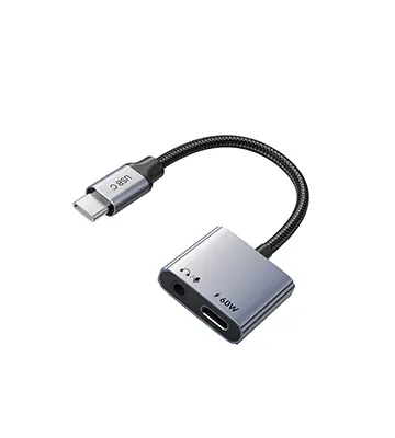Adaptador USB-C macho a puerto de Audio 3.5 y PD de 60W - CABLETIME | CPA1G