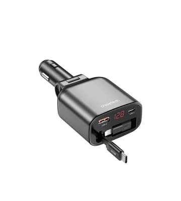 Cargador para auto con 1 puerto USB-C y 1 puerto USB-A, 105W, Cable retráctil USB-C / Lightning - CHOETECH | TC0033