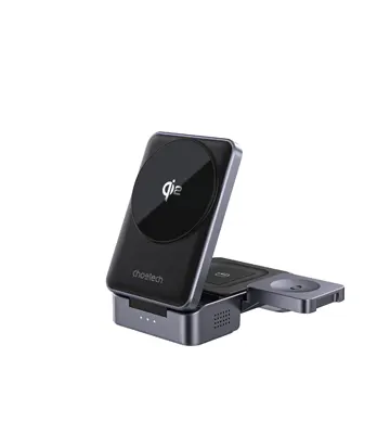 Cargador inalámbrico magnético con soporte plegable 3 en 1 QI2 MagLeap de 15W - CHOETECH | T637-F-CCGY