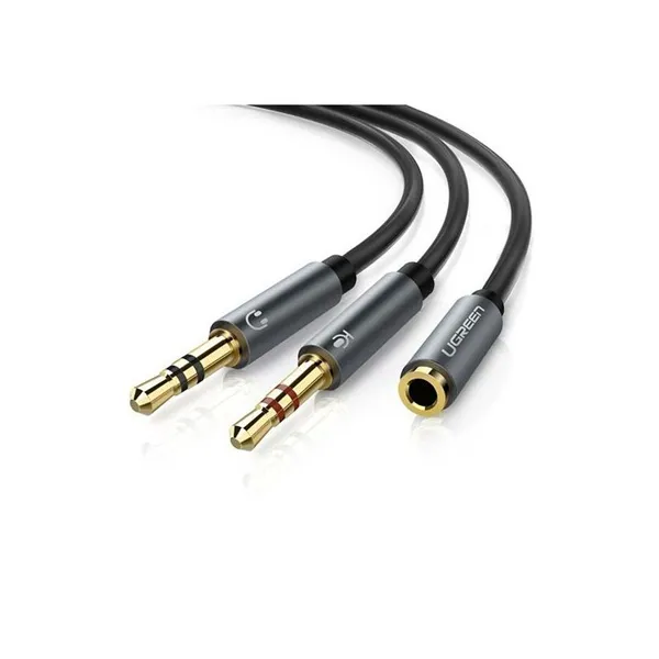 AV140 - CABLE AUDIO 3.5 MM HEMBRA A 2 MACHOS - CARCASA DE ALUMINIO - NEGRO UGREEN - CO010109