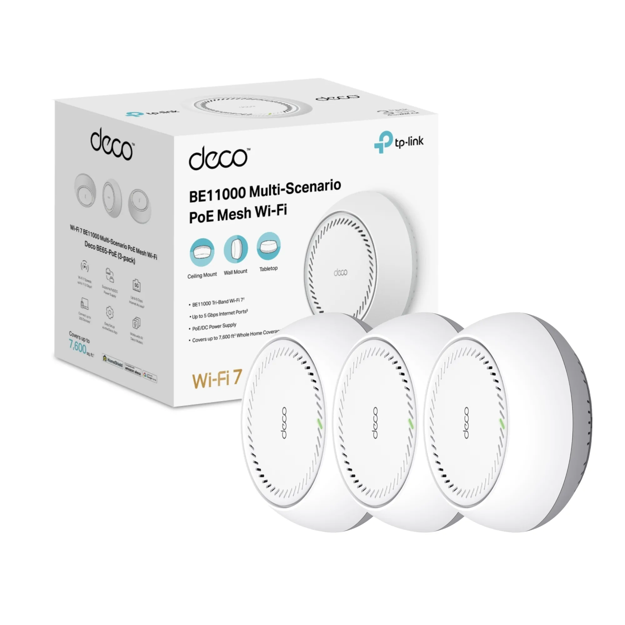Deco BE65-PoE(3-Pack) TP-LINK Sistema Mesh WiFi7 tri band BE11000 PoE - RE090260 - WIRELESS HOME & OFFICE