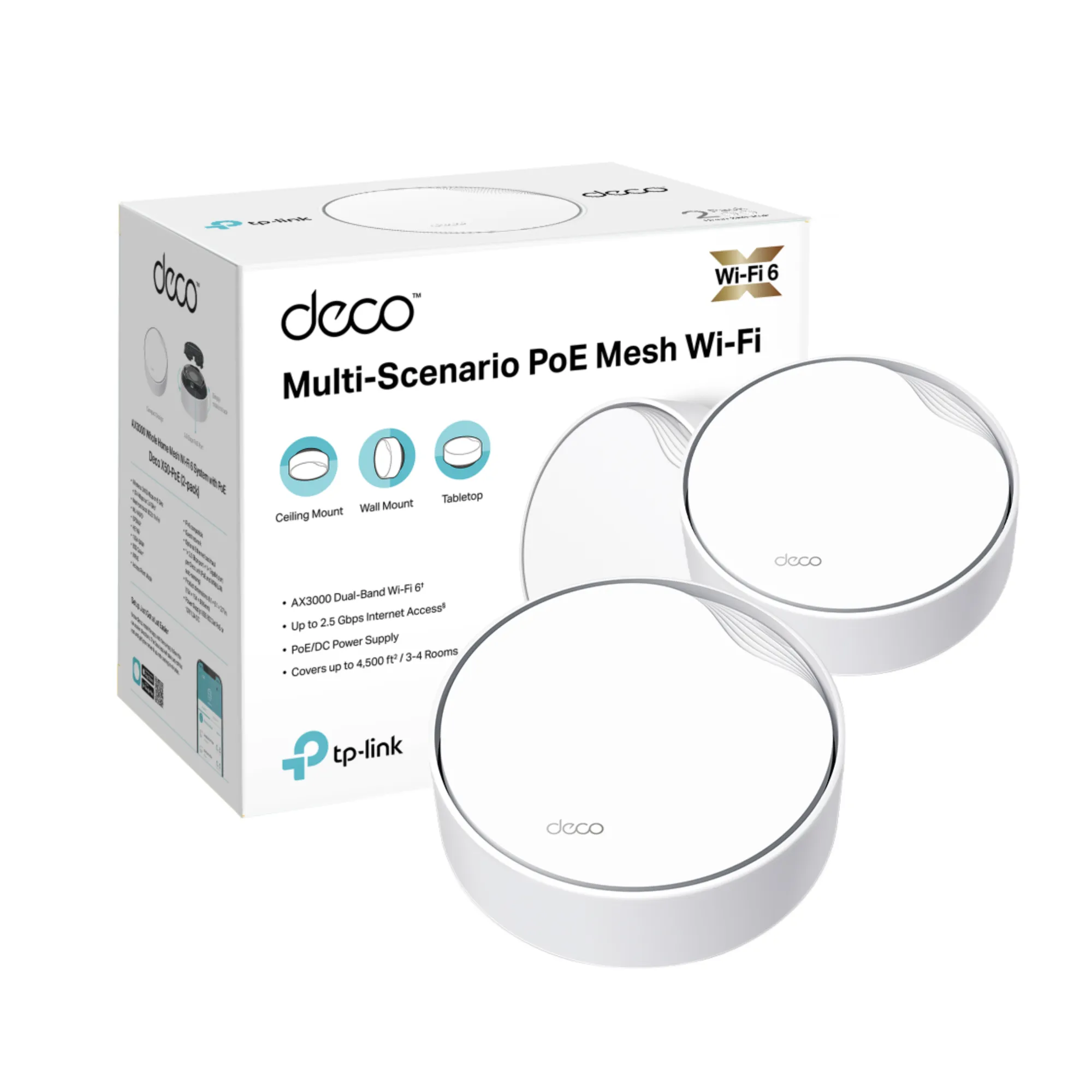 DECO X50-POE(2-PACK) TP-LINK Sistema Mesh WiFi6 dual band AX3000 PoE - RE090208 - WIRELESS HOME & OFFICE