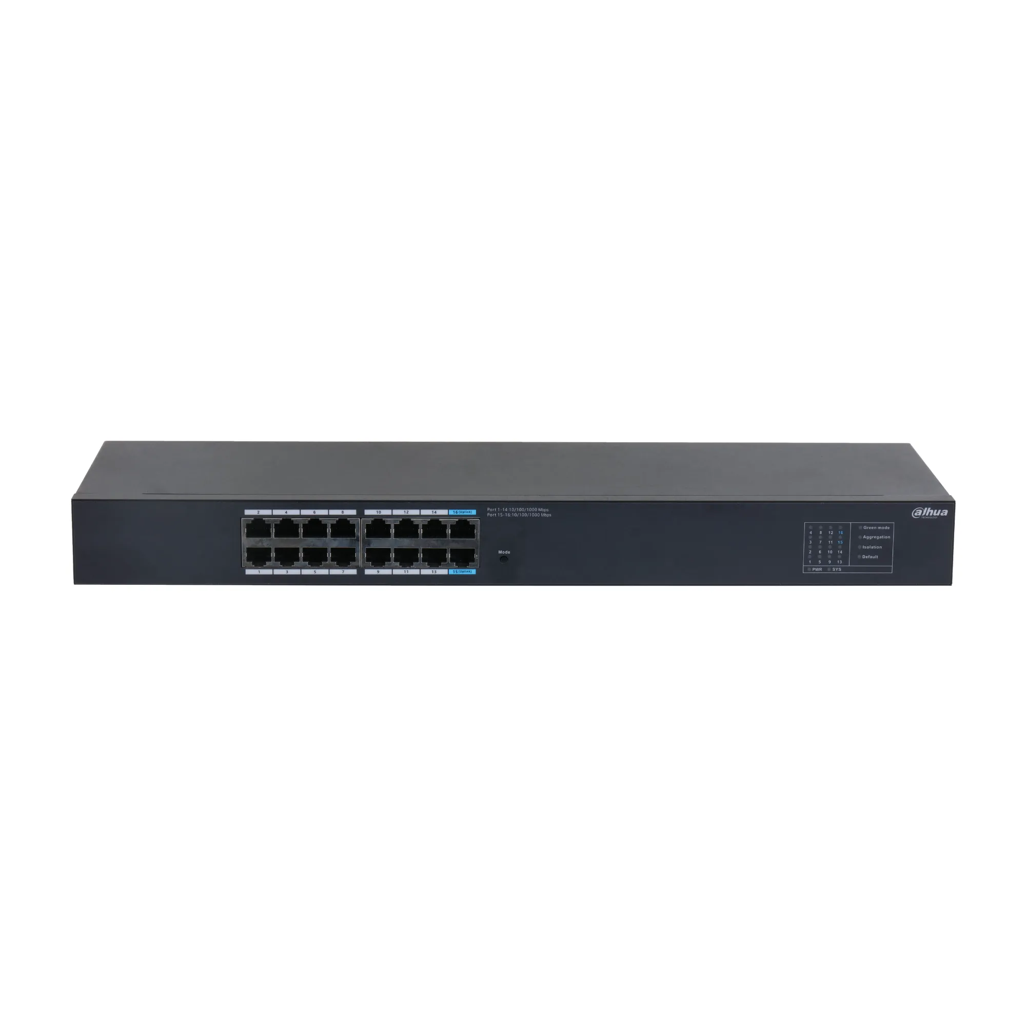 SWITCH GIGABIT 16 PUERTOS, NO ADMINISTRABLE, CARCASA METÁLICA (NO POE) DAHUA - RE070343 - SWITCHES