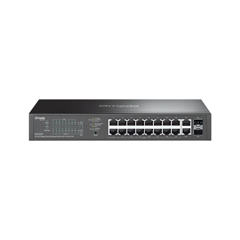 ES220GP Omada Switch Easy Managed 20 puertos Gigabit, 16×PoE+ + 2×RJ45 + 2×SFP - RE070385 - SWITCHES