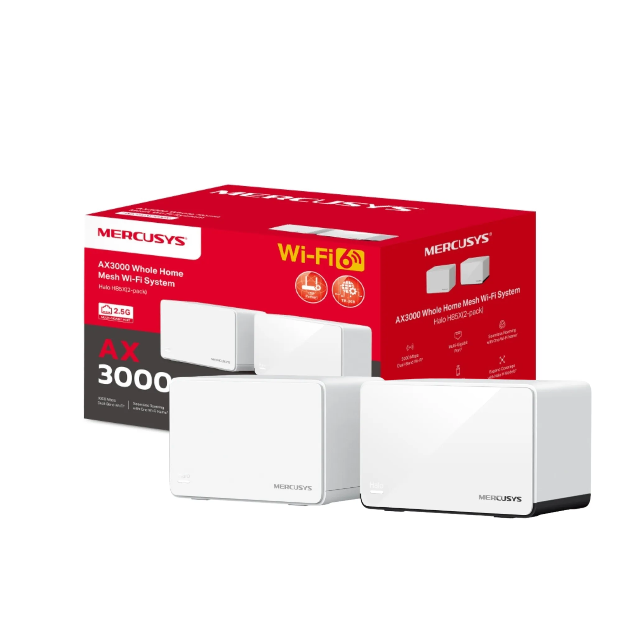 HALO H85X(2-PACK) Sistema Mesh MERCUSYS WiFi 6 AX3000 dual band (5GHz/2.4GHz) - RE090243 - WIRELESS HOME & OFFICE