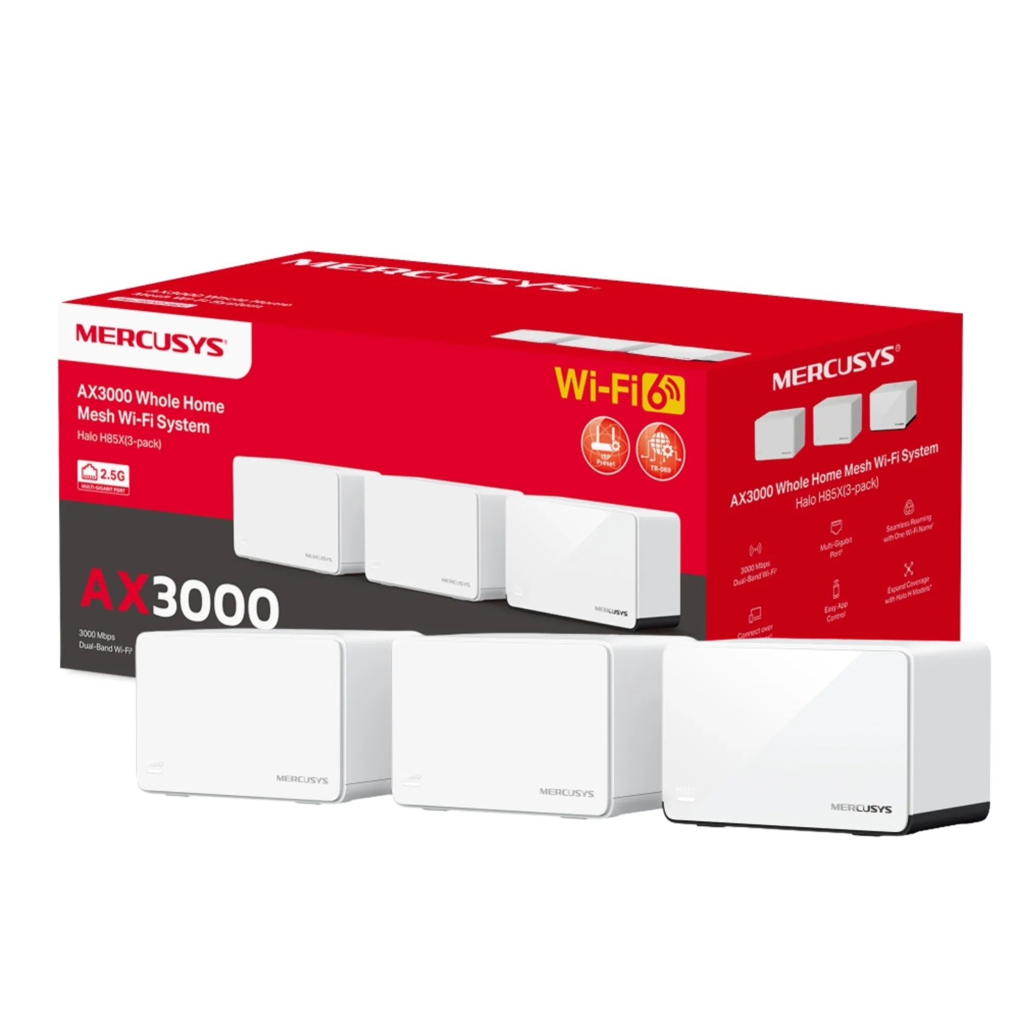 HALO H85X(3-PACK) Sistema Mesh MERCUSYS WiFi 6 AX3000 dual band (5GHz/2.4GHz) - RE090244 - WIRELESS HOME & OFFICE