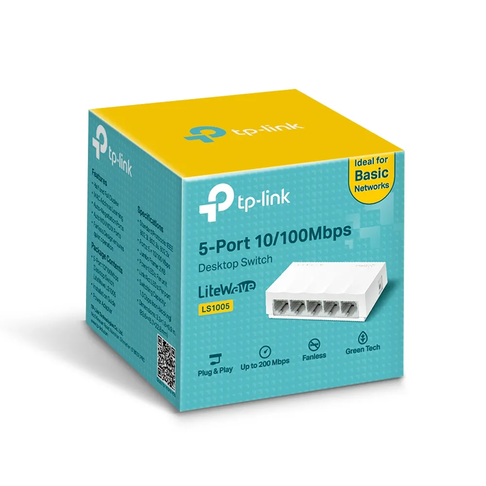 SWITCH DE 5 PUERTOS 10/100MBPS CASE PLASTICO SERIE LITEWAVE TP-LINK - RE070172