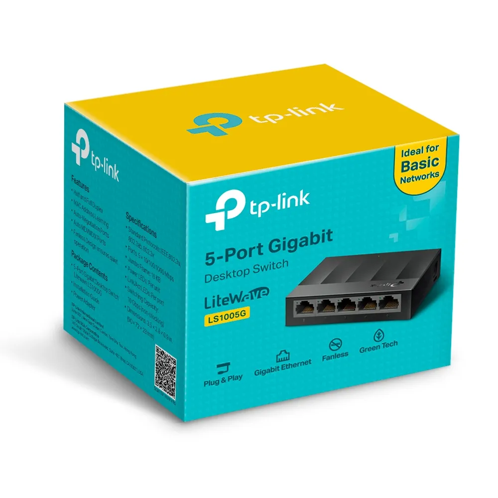 LS1005G Switch TP-LINK no administrable LiteWave 5 puertos Gigabit - RE070246 - SWITCHES