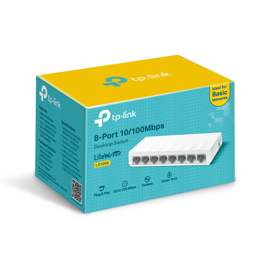 SWITCH DE 8 PUERTOS 10/100MBPS CASE PLASTICO SERIE LITEWAVE TP-LINK - RE070171