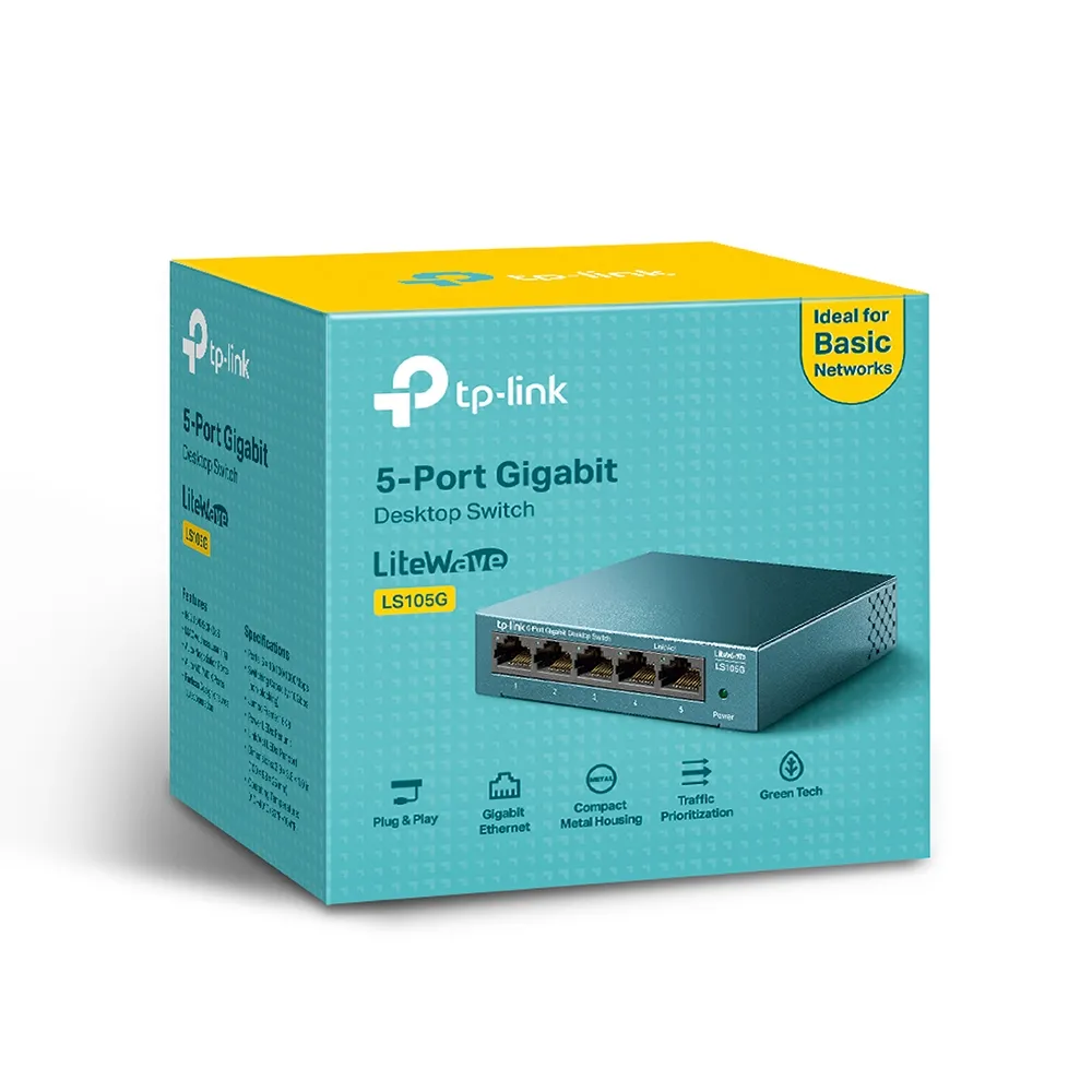 SWITCH DE 5 PUERTOS GIGABIT CASE METALICO SERIE LITEWAVE TP-LINK - RE070239