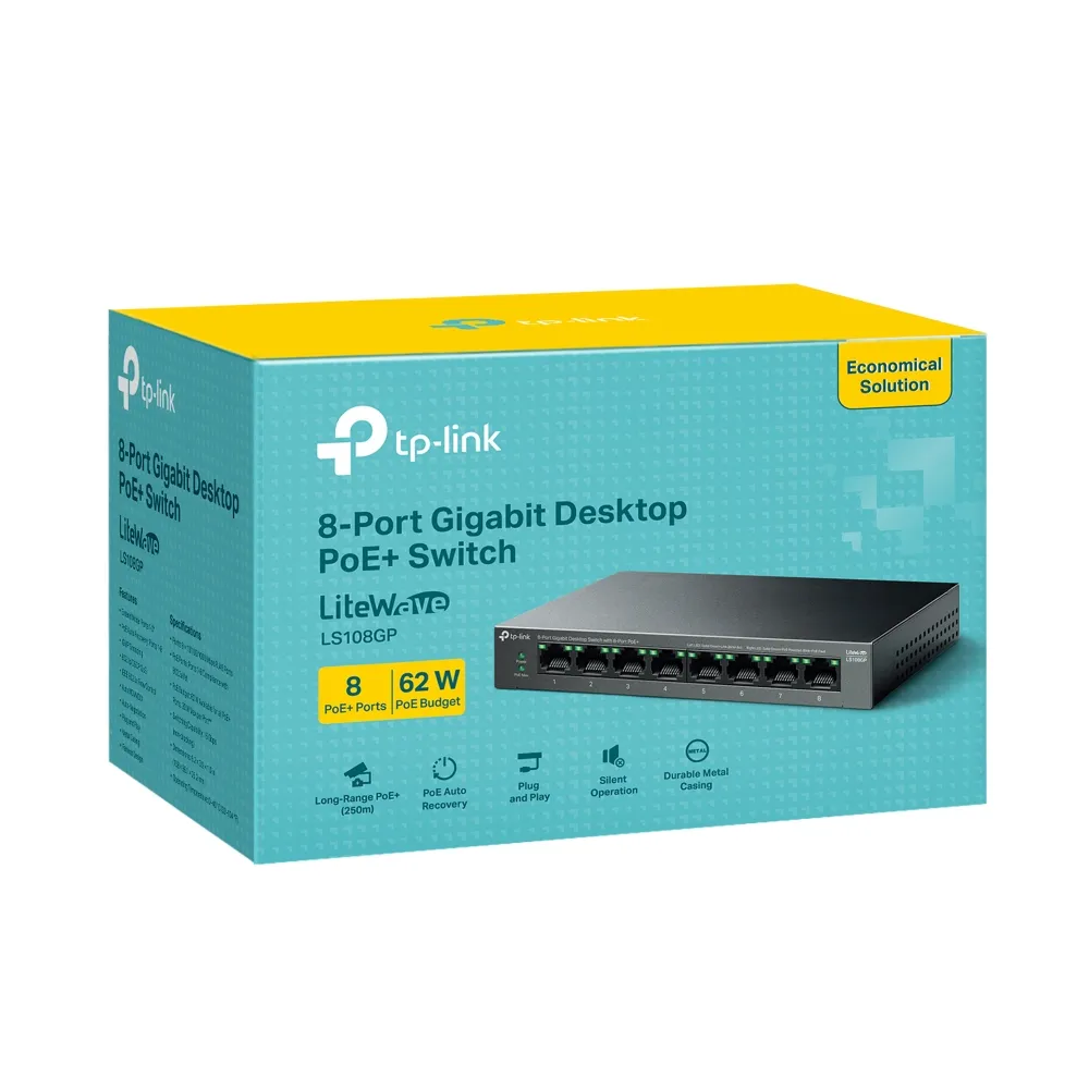 SWITCH DE 8 PUERTOS GIGABIT CON 8PUERTOS POE+ CASE METALICO SERIE LITEWAVE TP-LINK - RE070235