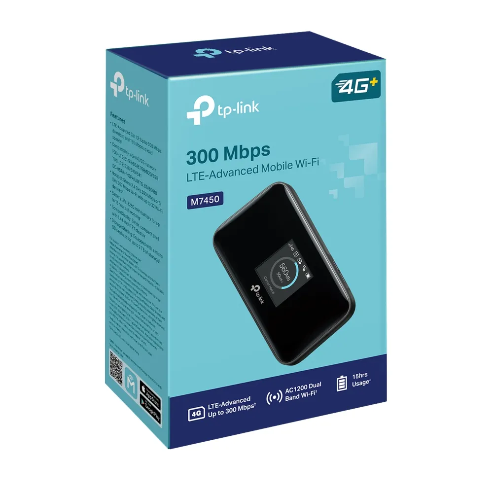 M7450 Router portatil TP-LINK Mobile WiFi 4G LTE Cat6 dual band (5GHz/2.4GHz) - RE090264 - WIRELESS HOME & OFFICE