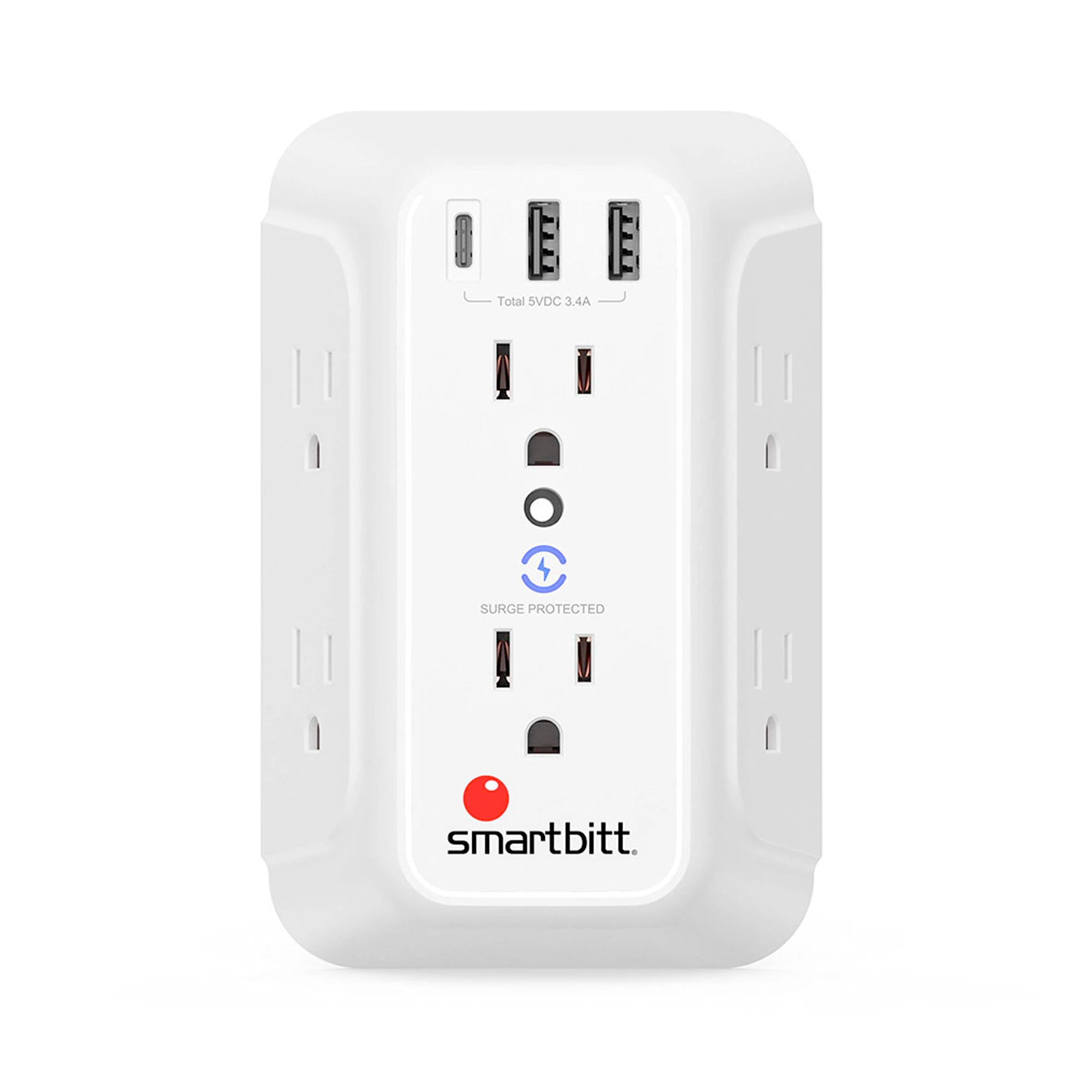 SUPRESOR DE PICOS CON 6 TOMAS + 2 USB TIPO-A 5V 2.4A + 1 USB TIPO-C, 1480J SMARTBITT - EI020076 - EQUIPOS DE RESPALDO