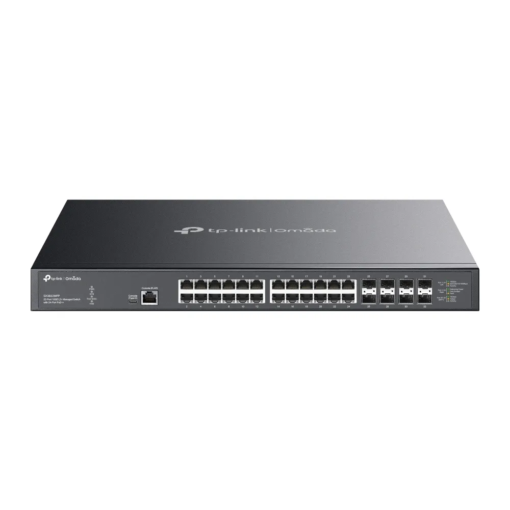 SX3832MPP TP-LINK OMADA Switch gestionable L2+ con 32 puertos 10G SFP+, 24 SFP+ PoE++, presupuesto 720W - RE070363 - SWITCHES
