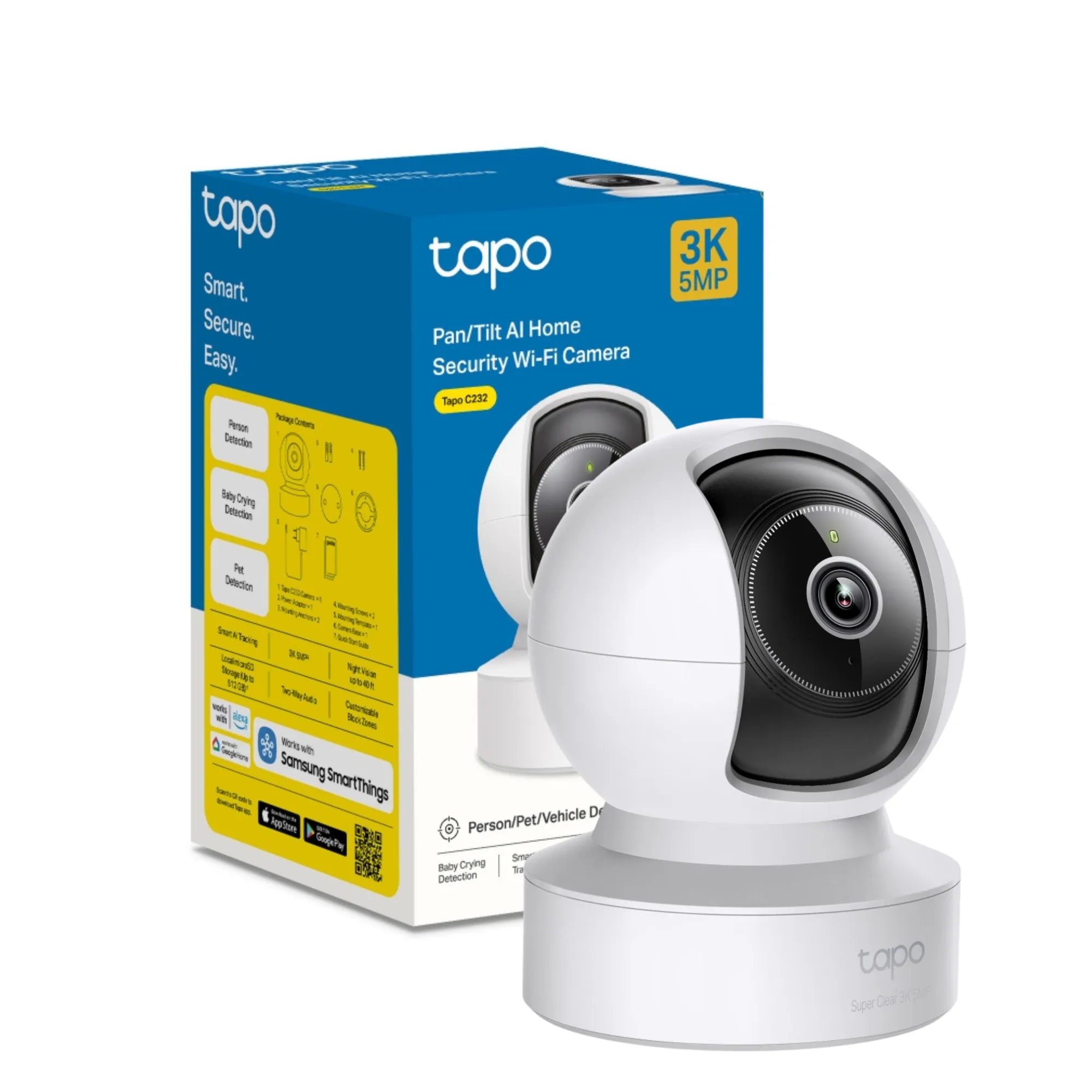 Tapo C232 TAPO Cámara WiFi interior PT 3K 5MP, 2.4GHz, 360°, IA detección - AI020071 - SMART HOME & IOT