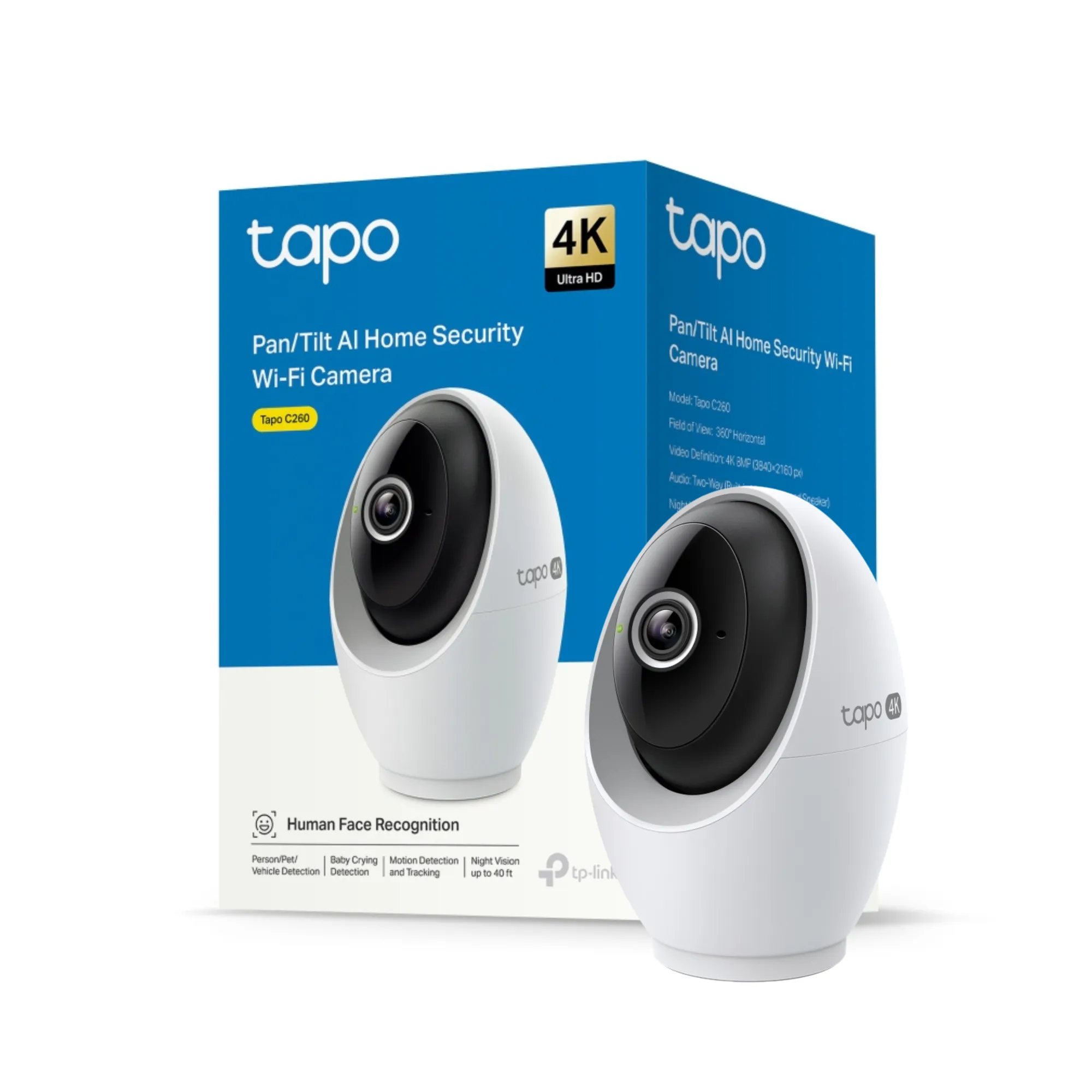 Tapo C260 TAPO Cámara WiFi interior PT 4K 8MP, 2.4/5GHz, 360°, IA detección facial/personas/mascotas - AI020084 - SMART HOME & IOT