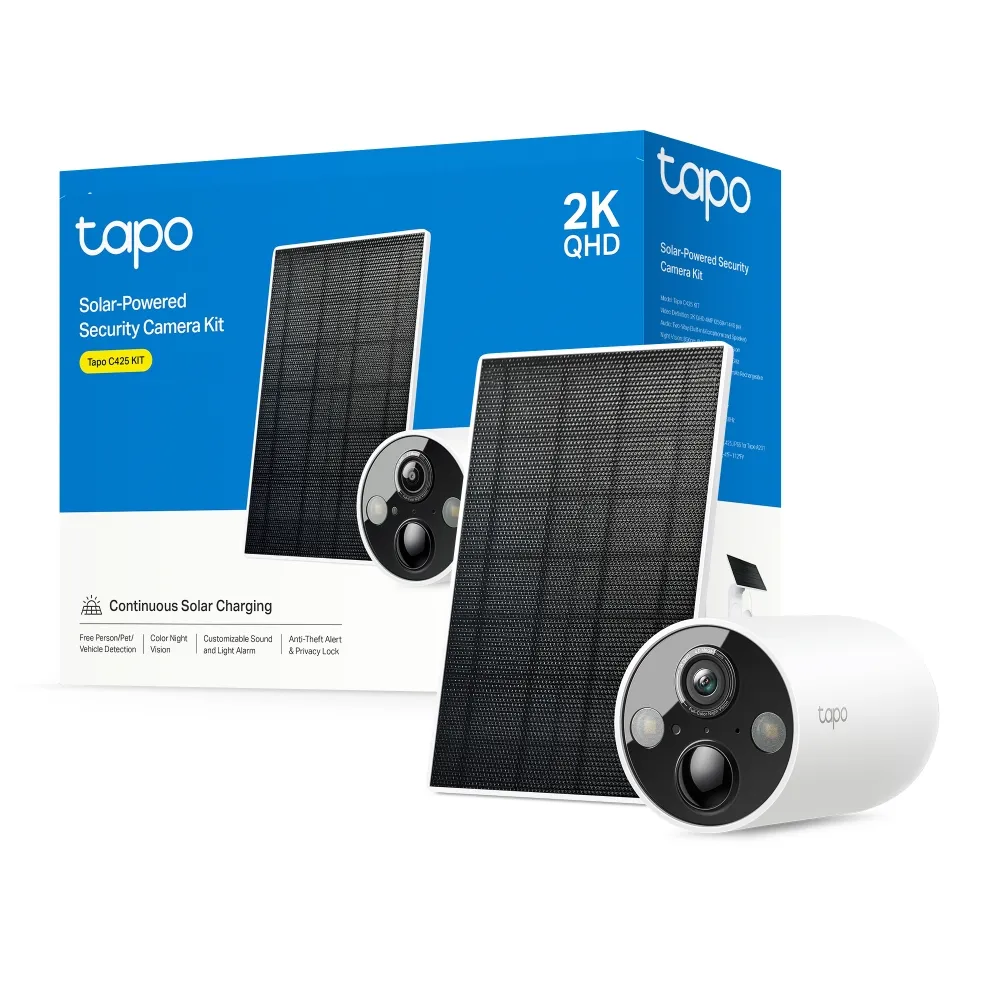 Tapo C425 KIT camara Tapo exterior wifi 4MP 2560x1440 2K QHD + PANEL SOLAR - CC040687 - CAMARAS IP & NVR