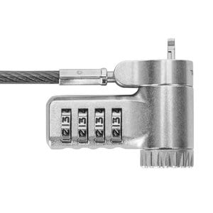 Targus DEFCON ASP96RGLX Cable de Bloqueo Para Monitor, Base de conexión, Portátil - 1.98m Cable - Reiniciable - 4-dígitos - Barra en T patentada/Cierre de combinación - Plata - Metal Galvanizado - Par