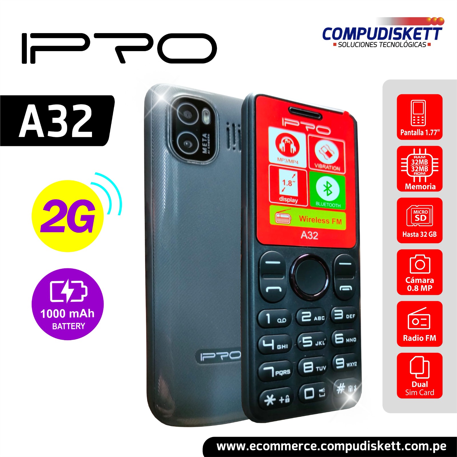 CELULAR IPRO A32 2G BLACK GREY DS