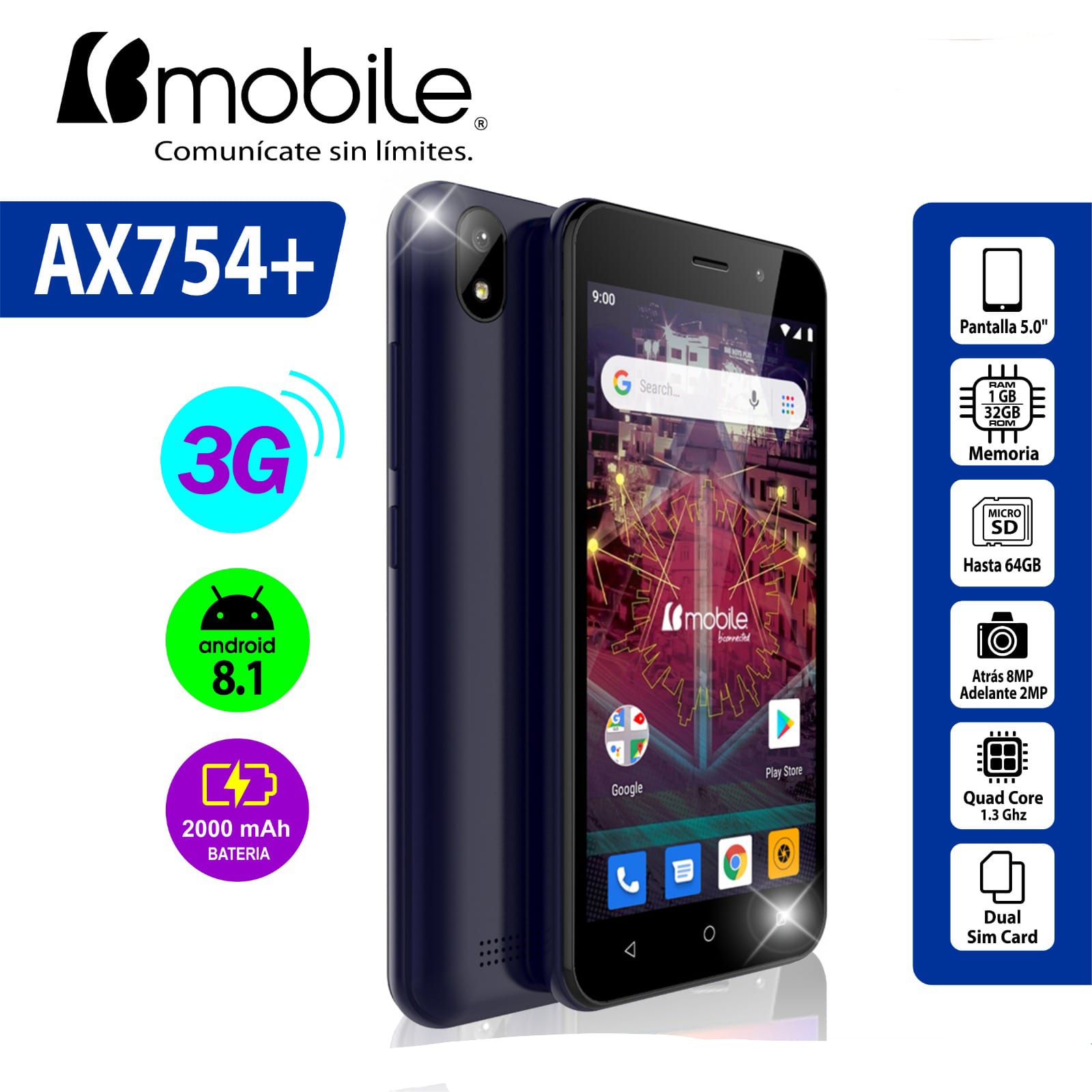 CELULAR BMOBILE AX754+ PRO 1+32 3G AZUL DS