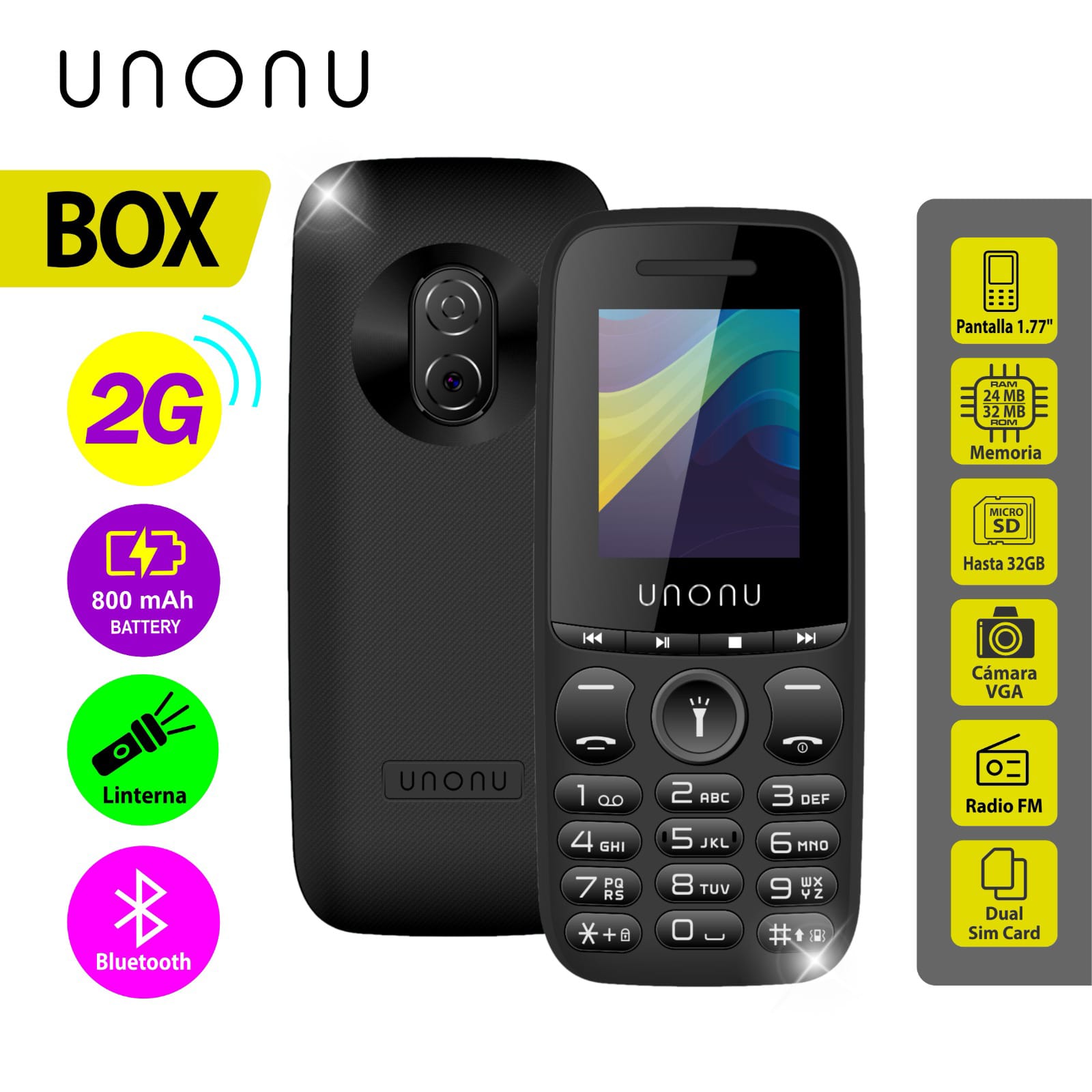 CELULAR UNONU BOX 2G BLACK DS
