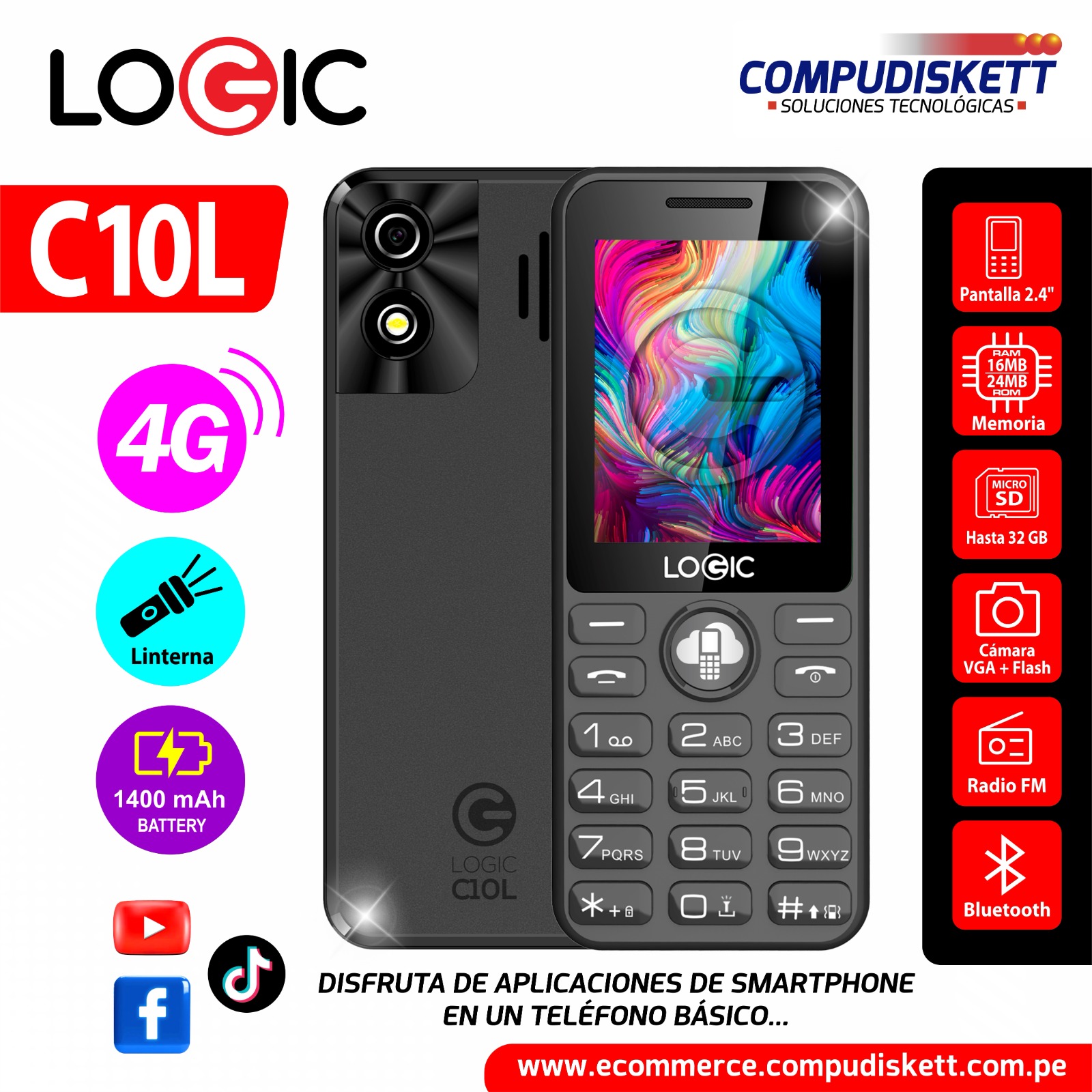 CELULAR LOGIC C10L 4G BLACK DS