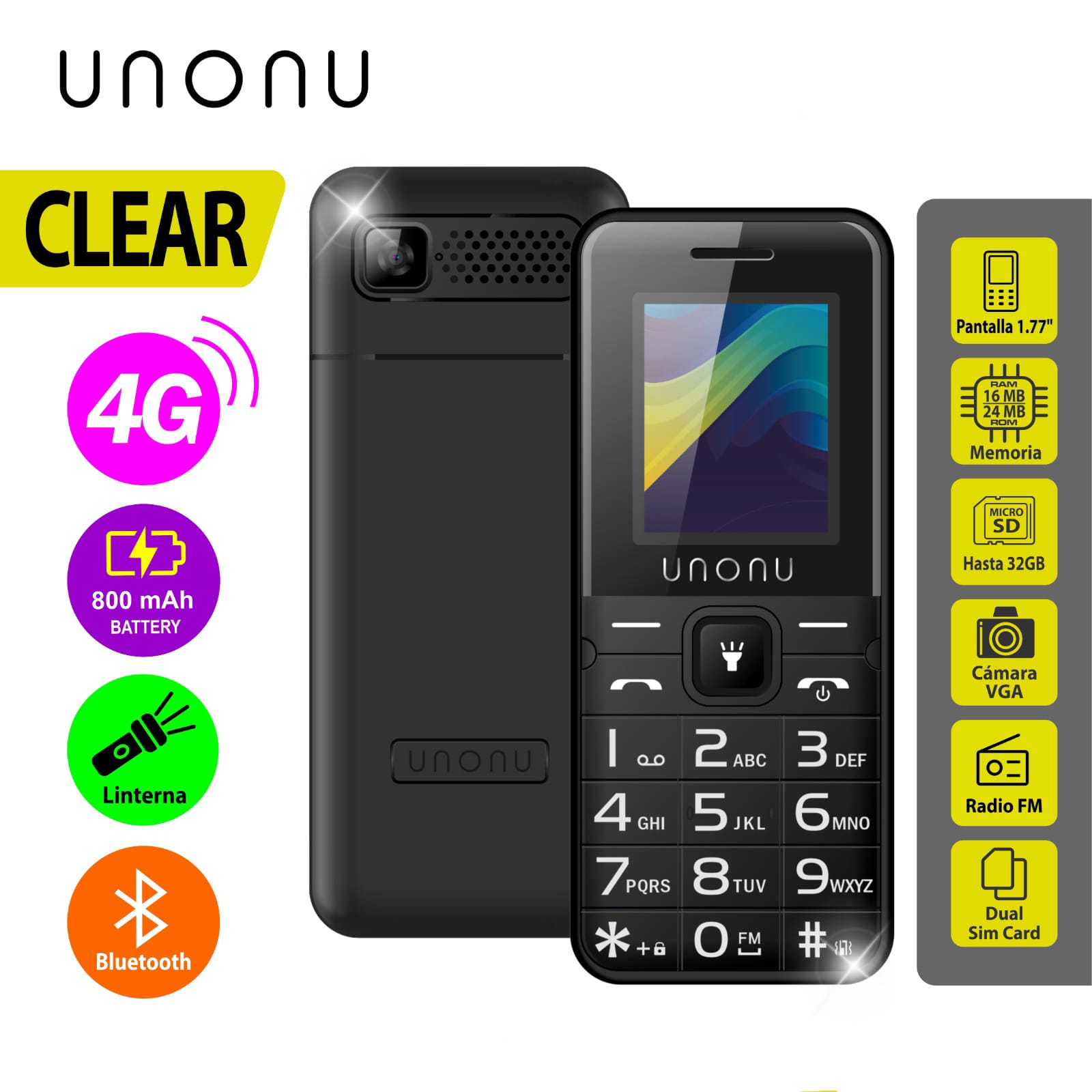 CELULAR UNONU CLEAR 4G BLACK DS