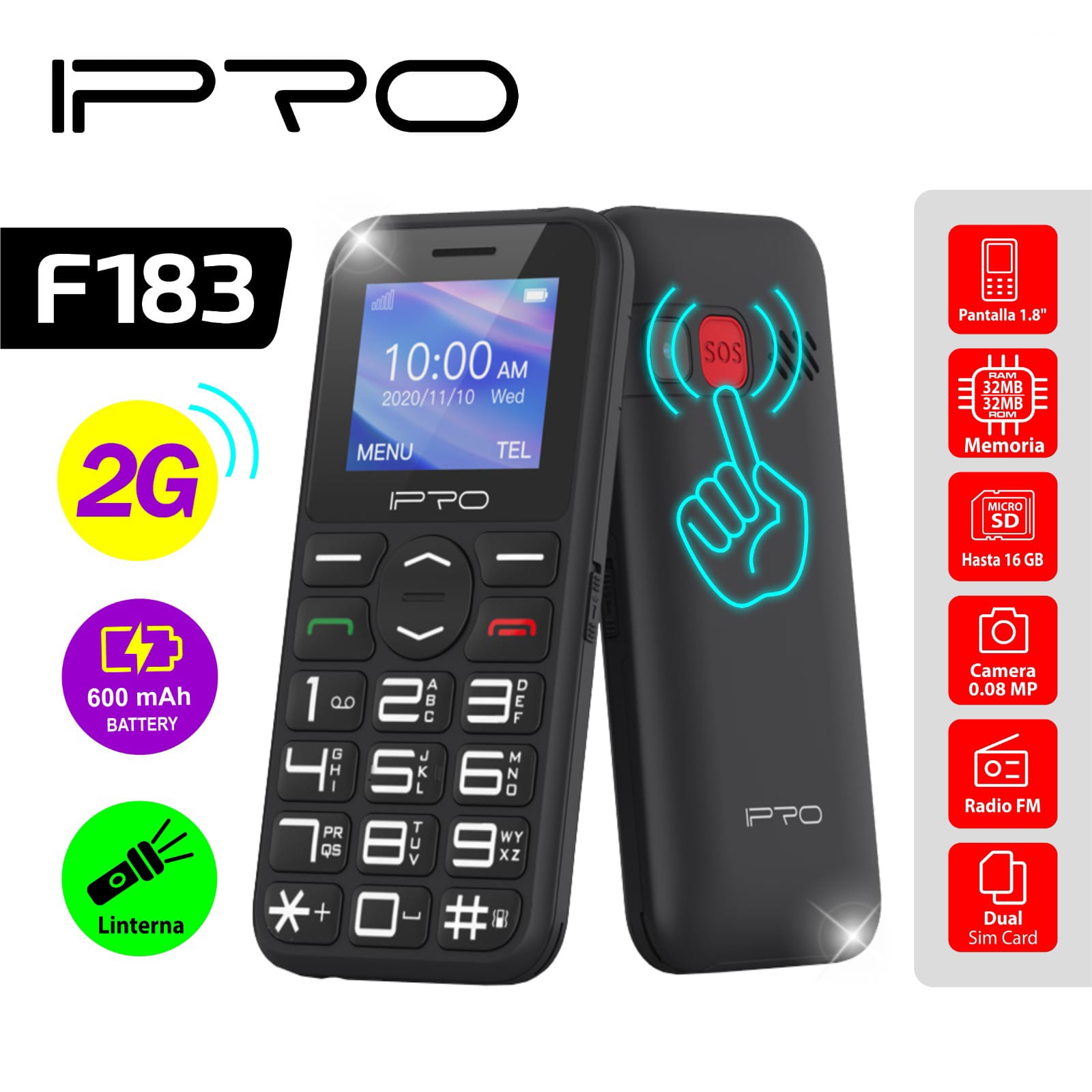 CELULAR IPRO F183 2G BLACK DS