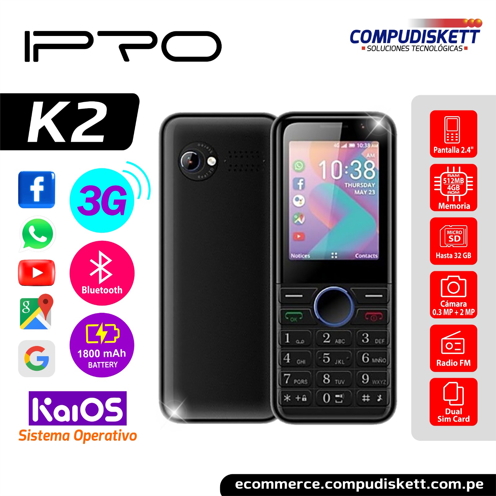 CELULAR IPRO K2 KAIOS 3G BLACK DS