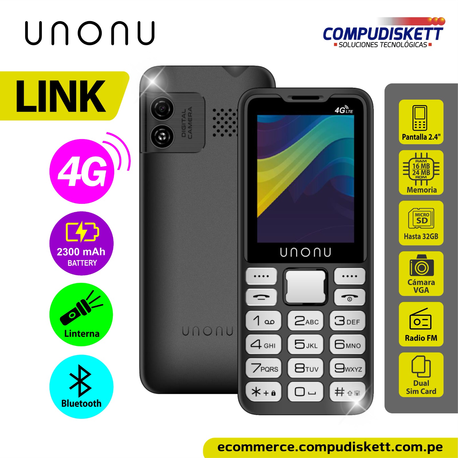 CELULAR UNONU LINK 4G BLACK DS