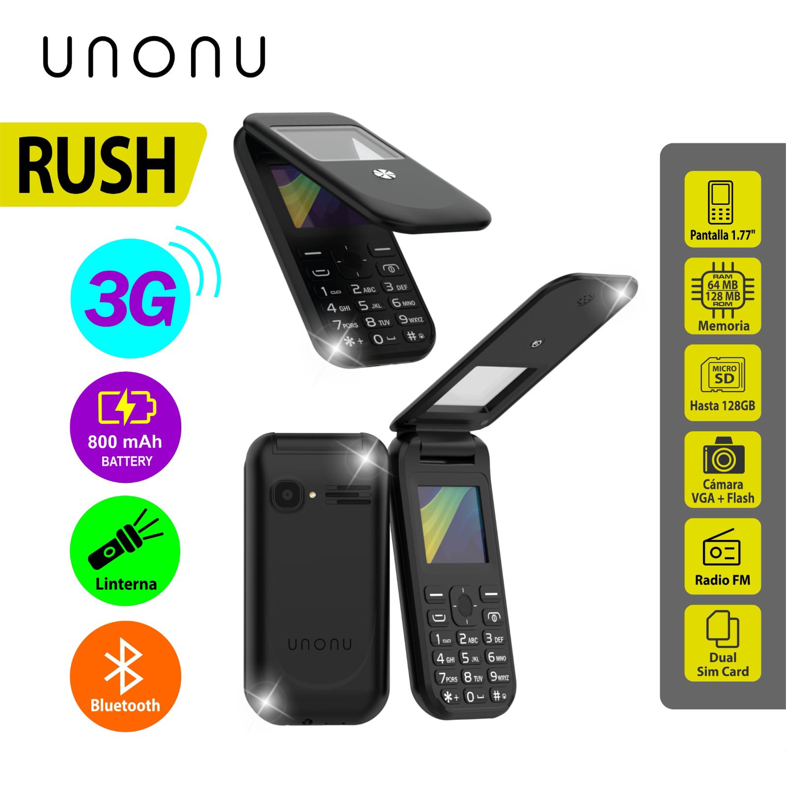 CELULAR UNONU RUSH 3G BLACK DS