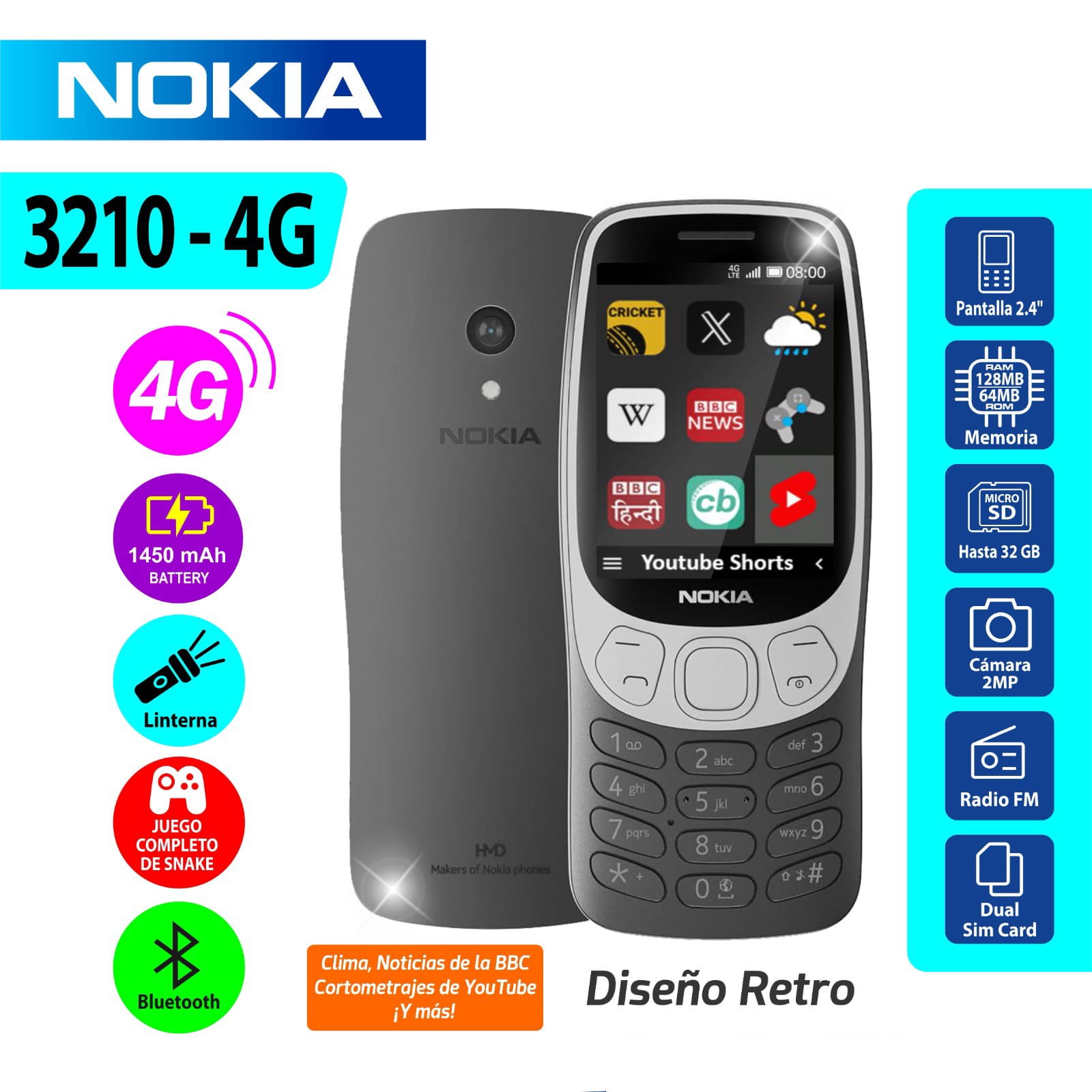 CELULAR NOKIA 3210 TA-1686 4G LTAU GRUNGE BLACK DS