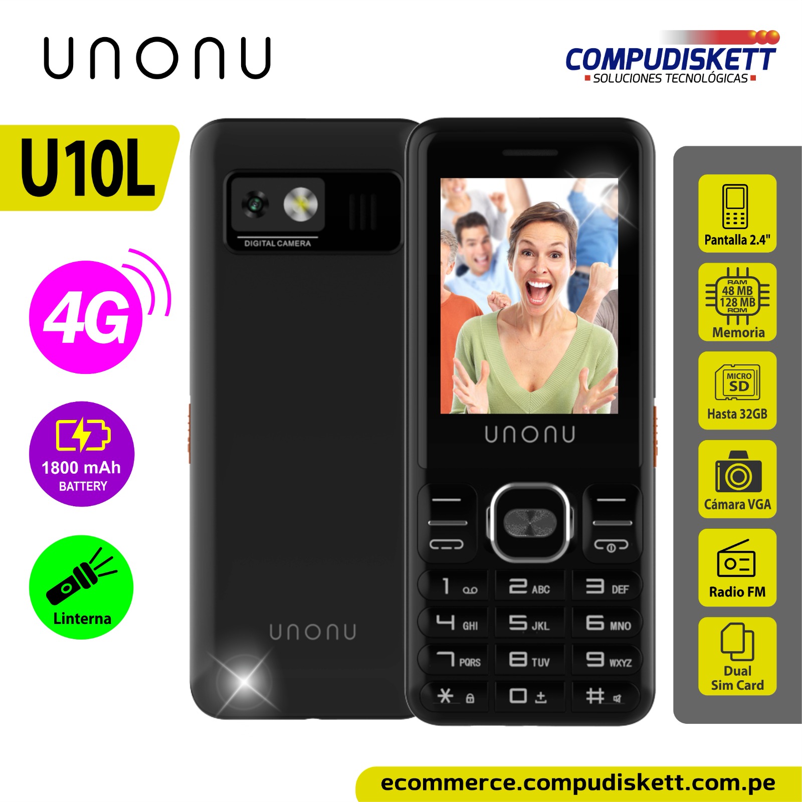 CELULAR UNONU U10L 4G BLACK DS