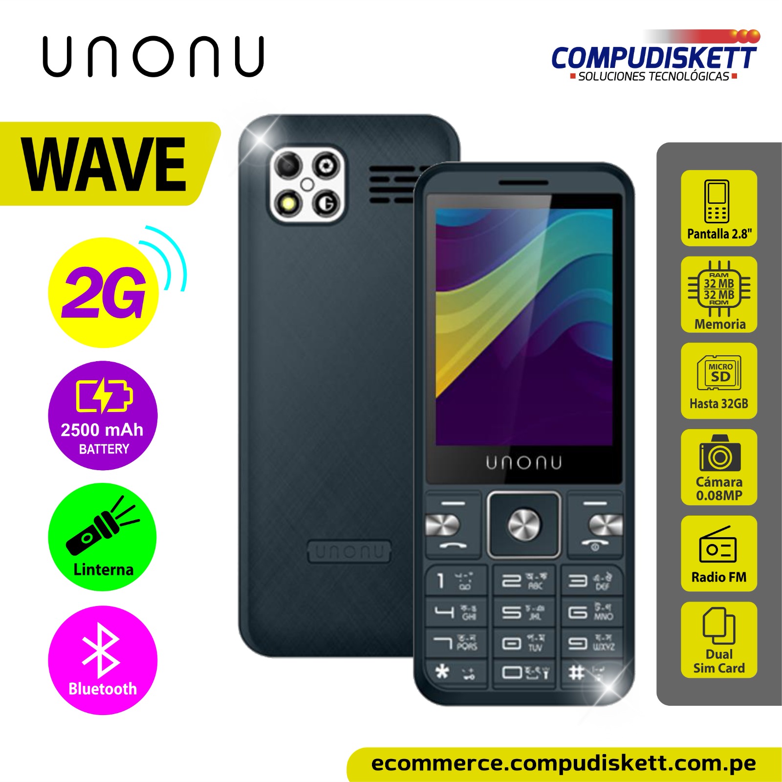 CELULAR UNONU WAVE 2G BLACK DS