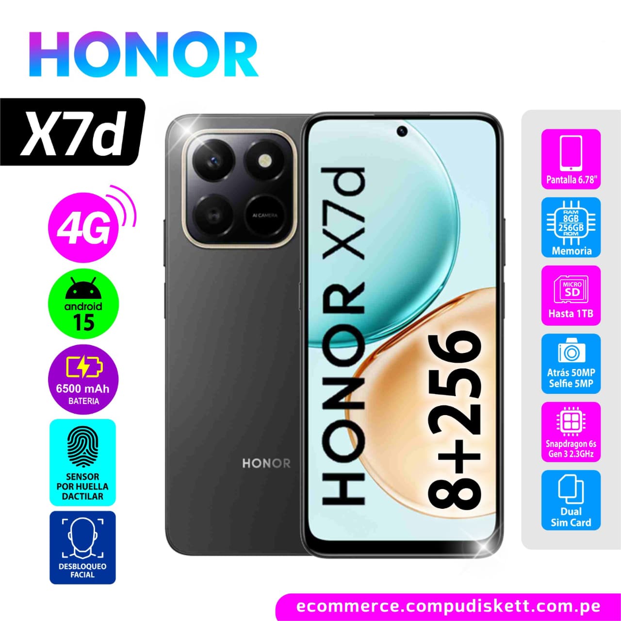 CELULAR HONOR X7D 8+256GB OCEAN CYAN DS