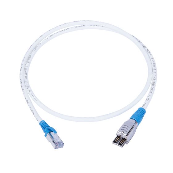 Patch Cord TERA 4 pares a RJ-45 Cat 6A S/FTP LSZH 1mts Blanco Capucha Azul - SIEMON